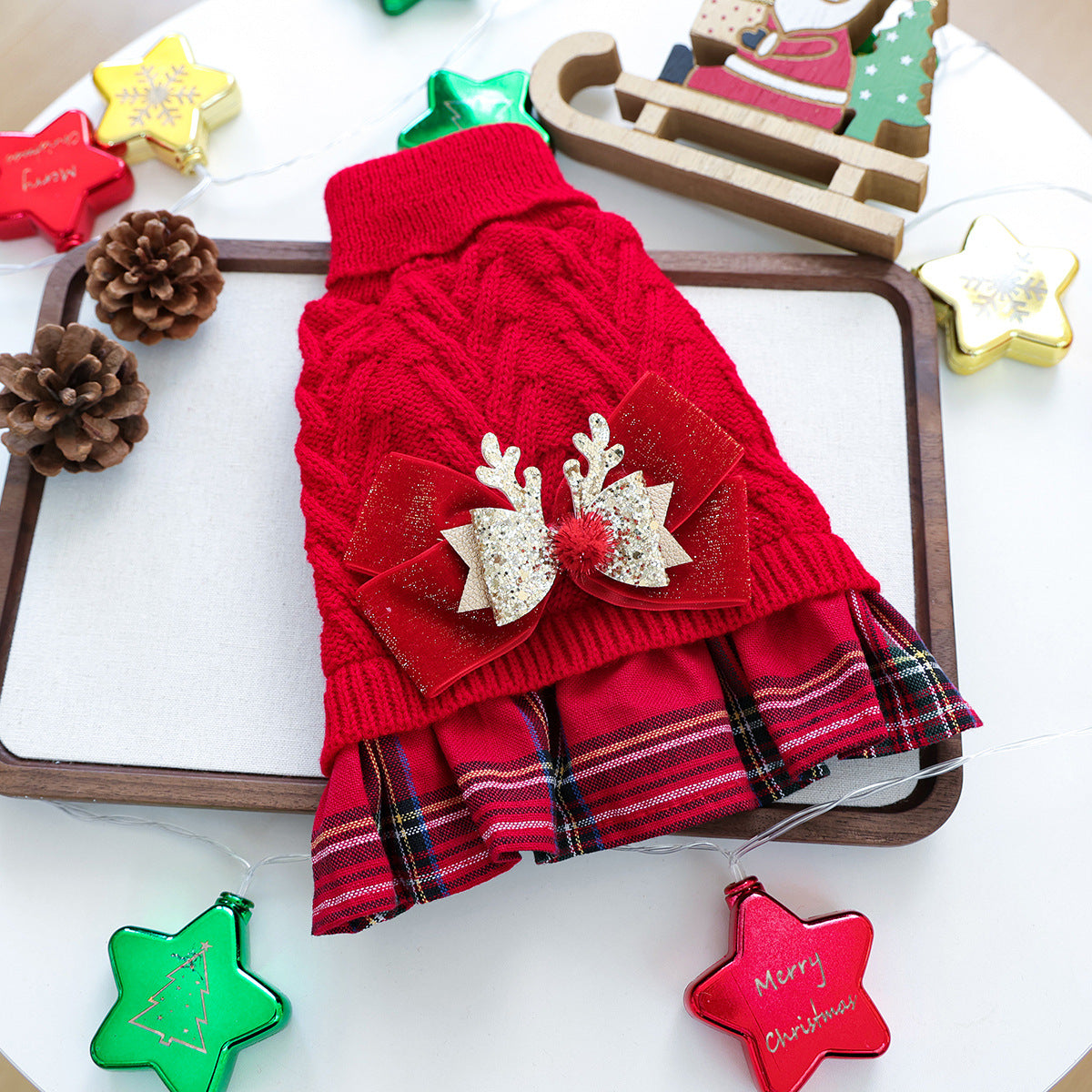 Christmas Sweater Knit Bow Dress for Dogs & Cats Red Plaid Loving Cats Worldwide Christmas Sweater Knit Bow Dress for Dogs & Cats Red Plaid Loving Cats Worldwide