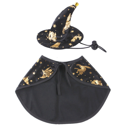 Dog & Cat Wizard Cape and Hat with Drawstring Satin