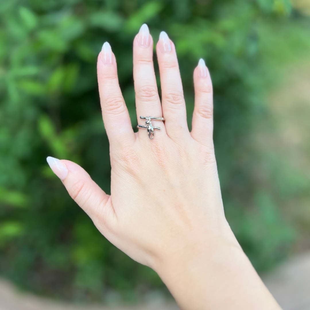 Hang In There Cat | Sterling Silver Adjustable Ring
