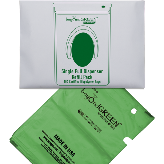 beyondGREEN Dog Waste Bags – Single-Pull Dispenser Refill Pack – Made in USA, Leak-Resistant, One-At-A-Time Dispensing (100 Bags per Pack)