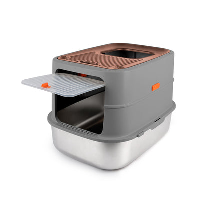 Go Fresh - Cat Litter Box - 2 Entries Hooded Cat Litter Box With Stainless Steel Base