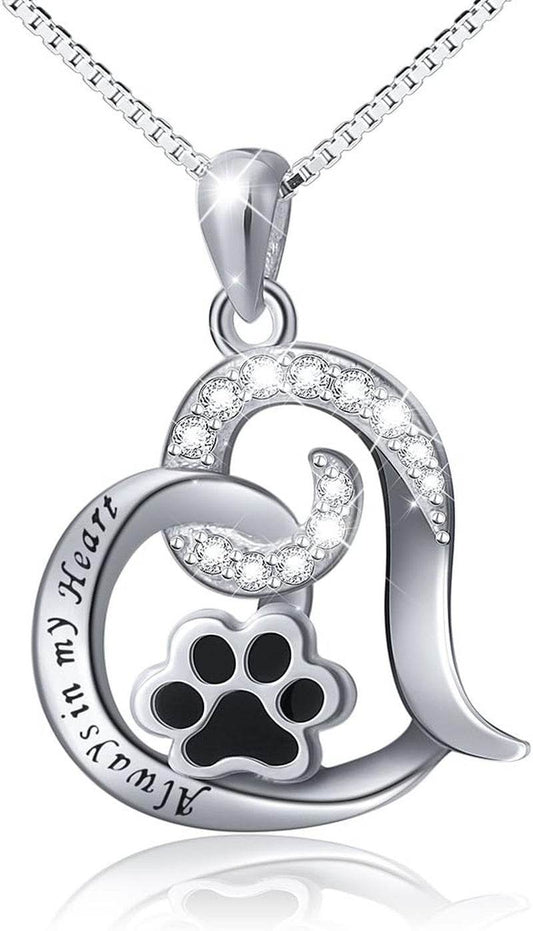 Always in My Heart Paw Print Necklace – Pet Memorial Gift