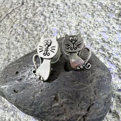 Quirky Cat Rustic Metal Earrings