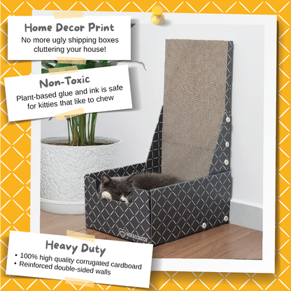 26" L Shaped Cat Scratcher Box and Cat Bed with Double-Sided Cardboard Cat Scratch Pad