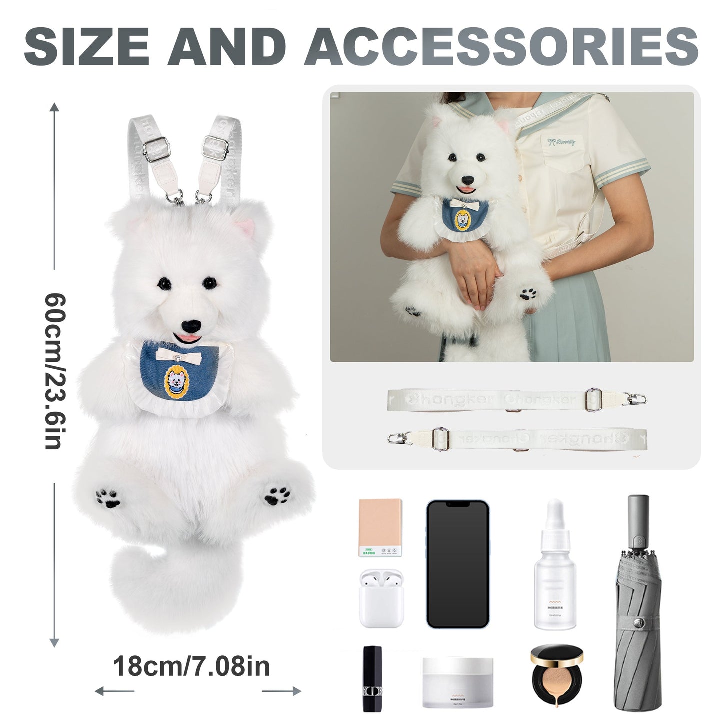 Fluffy Samoyed Backpack - Realistic White Cloud Cozy