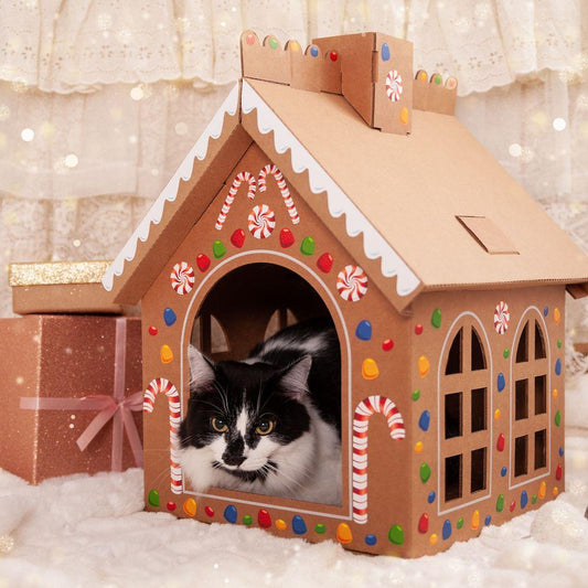 Cardboard Gingerbread Cat Playhouse Kit