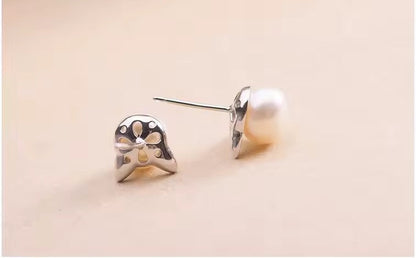 Dainty Pearl Earrings with Cat Ears