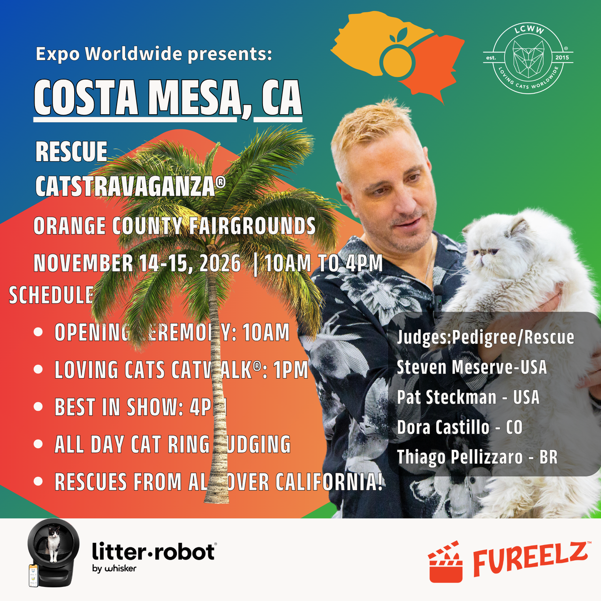 Costa Mesa Rescue CATSTRAVAGANZA® Saturday & Sunday November 14-15, 2026 (use code LOVECATS10 at checkout for $10 off every ticket!)