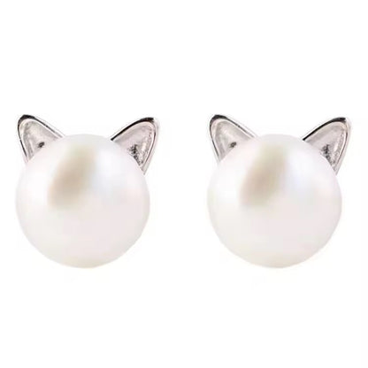 Dainty Pearl Earrings with Cat Ears
