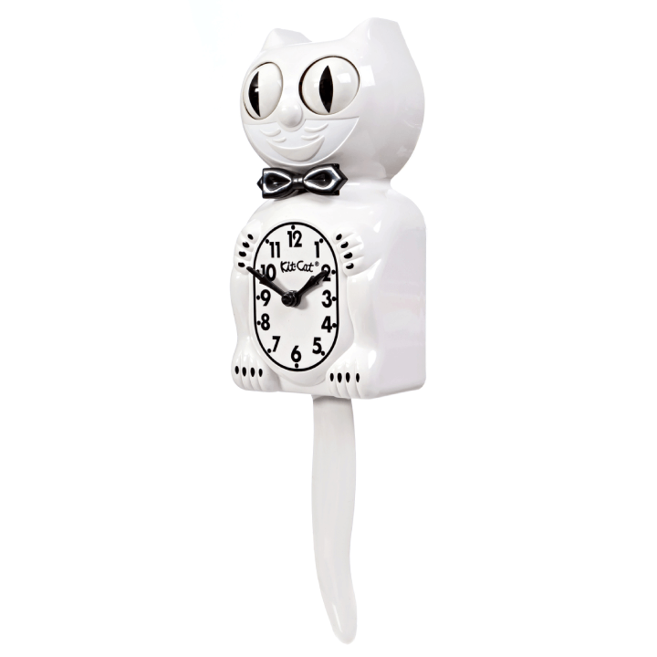 White Gentleman Kit-Cat Klock with Black Bow Tie (15.5" high)