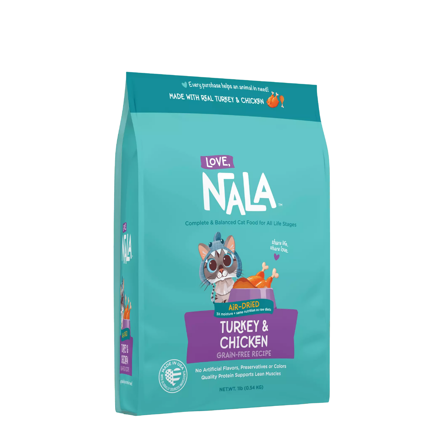 Turkey & Chicken Grain Free Recipe Air-Dried Adult Cat Food 1lb bag