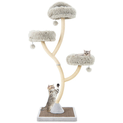 70" Tall Metal Cat Tree Tower with 3 Plush Perches & Sisal Scratching Posts