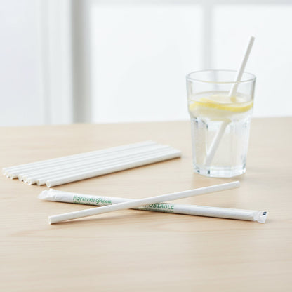 Wrapped 7.75'' x 0.24'' Compostable White Jumbo Drinking Straws - 2,500 Count