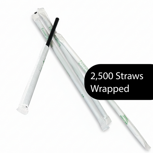 Wrapped 7.75'' x 0.24'' Compostable Black Jumbo Drinking Straws - 2,500 Count