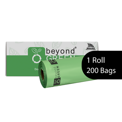 beyondGREEN Dog Waste Bags – Grab & Go Bulk Pack – 200 Bags on Roll with Core - Made in USA, Leak-Resistant, Folded Rolls
