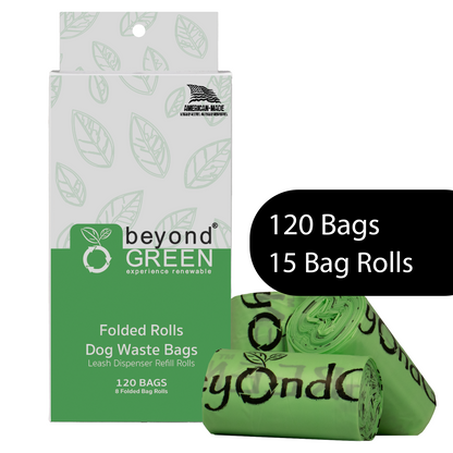beyondGREEN Dog Waste Bags – Folded Rolls – Made in USA, Leak-Resistant, Extra-Strong