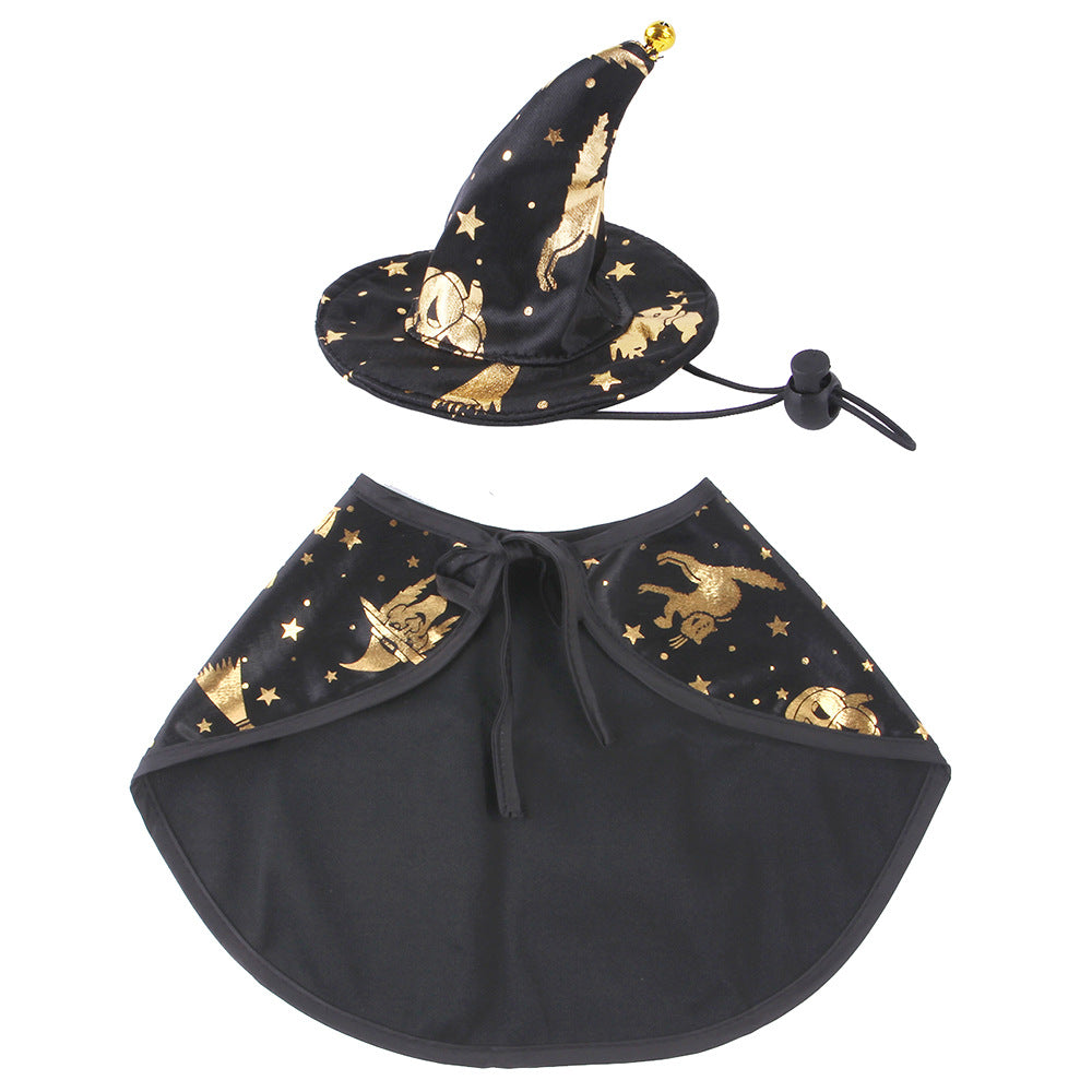 Dog & Cat Wizard Cape and Hat with Drawstring Satin