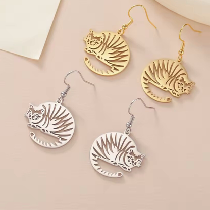 Cat Loaf Tiger Stripe Stainless Steel Earrings