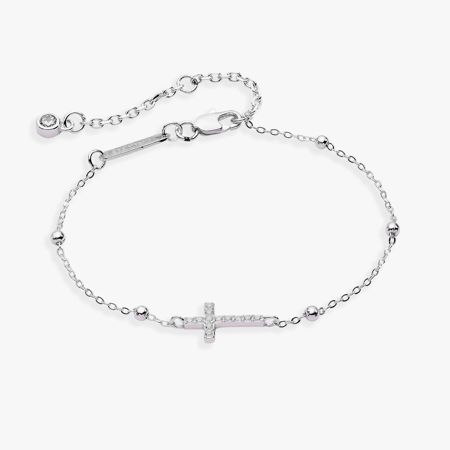 Cross Delicate Pave Crystal Beaded Strand Bracelet