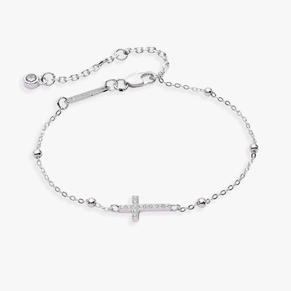 Cross Delicate Pave Crystal Beaded Strand Bracelet