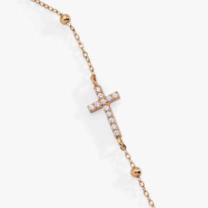 Cross Delicate Pave Crystal Beaded Strand Bracelet