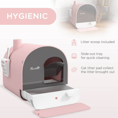 Pink Covered Cat Litter Box with Odor Filter - Complete Privacy Kit with Tray, Scoop & Mat | Compact Hooded Litter House
