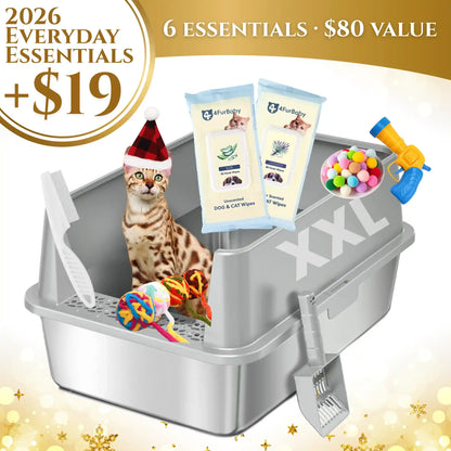 XXL Stainless Steel Cat Litter Box with Lid – High Sides, Low Entry, Easy to Clean, Odor-Free, Anti-Leak | Buy 2 & Save $10
