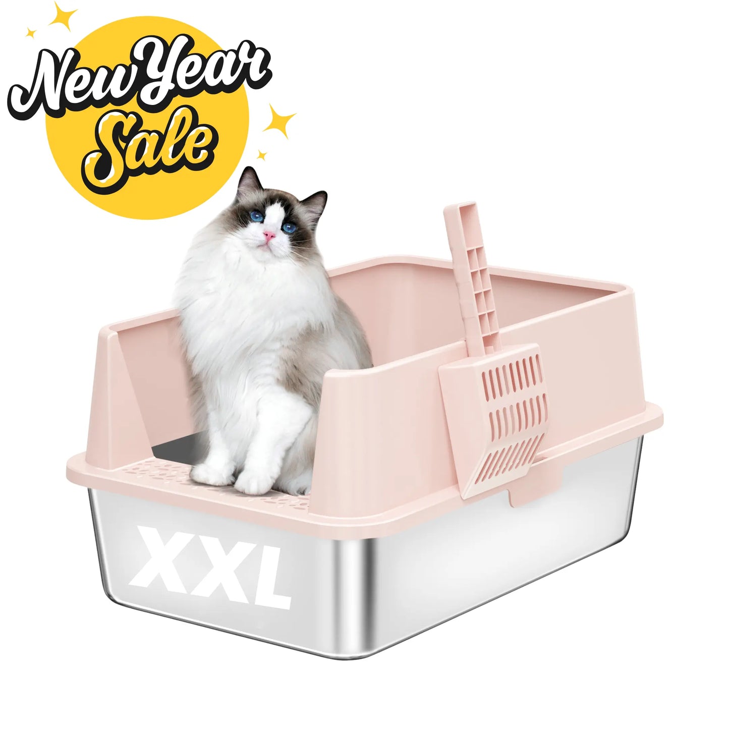 XXL Stainless Steel Cat Litter Box with Lid – High Sides, Low Entry, Easy to Clean, Odor-Free, Anti-Leak | Buy 2 & Save $10