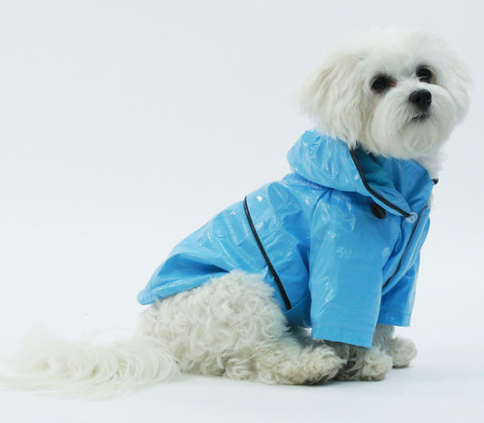 Pet Life ® 'Baby Blue' Waterproof Adjustable Dog Raincoat Jacket w/ Removable Hood