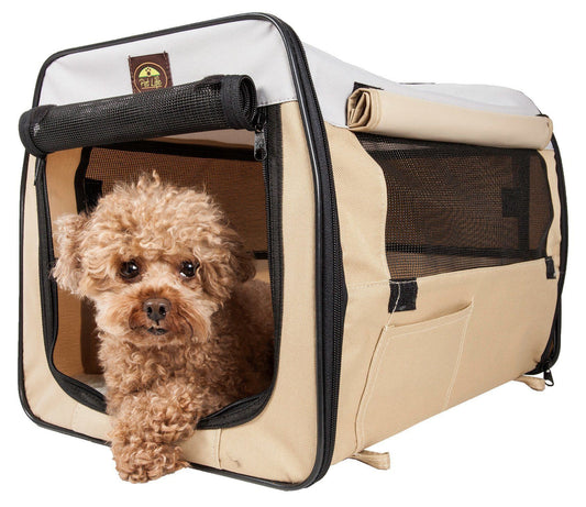 Pet Life ® 'Easy Folding' Zippered Folding Collapsible Wire Framed Lightweight Pet Dog Crate Carrier
