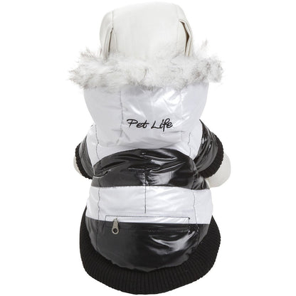 Pet Life ® Fashion Striped 3M Insulated Ultra-Plush Pet Dog Parka Coat w/ Removable Hood