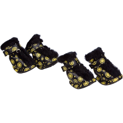 Pet Life ® Fur-Comfort 3M Insulated Fashion Fur and PVC Waterproof Winter Dog Boots - Set of 4