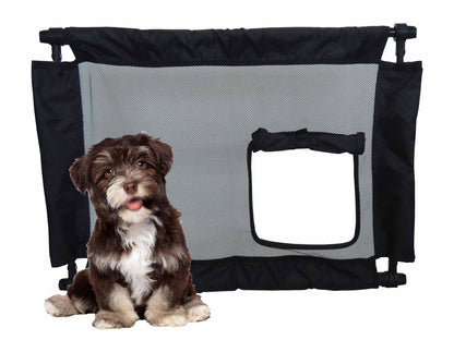 Pet Life ® 'Porta Gate' Anti-Drilling Nylon Mesh Collapsible Folding Travel Safety Pet Cat Dog Gate w/ Zippered Entrance