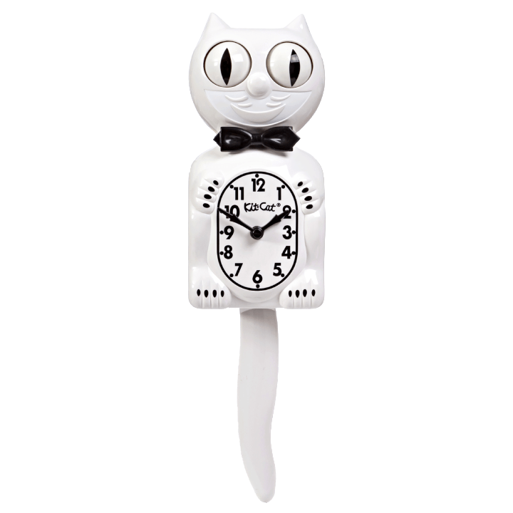 White Gentleman Kit-Cat Klock with Black Bow Tie (15.5" high)