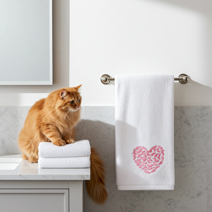 Sweet Heart Cat Hand Towels
