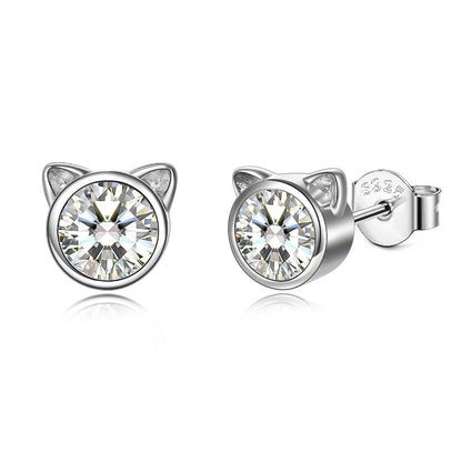 Sterling Silver Crystal Cat Earrings | Shiny and Adorable