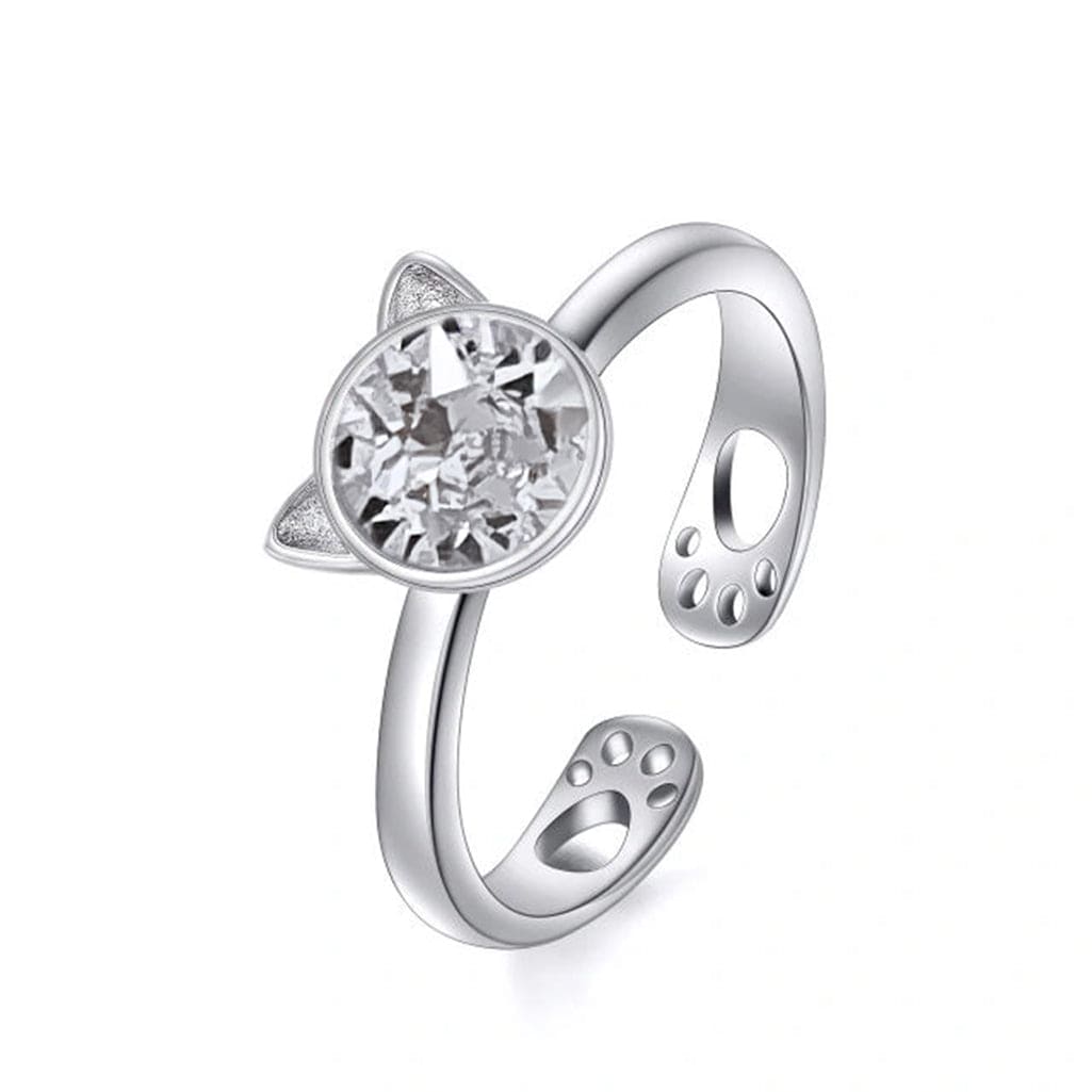 Crystal Cat Sterling Silver Ring