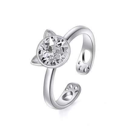 Crystal Cat Sterling Silver Ring