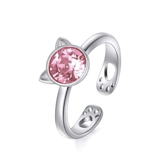 Crystal Cat Sterling Silver Ring