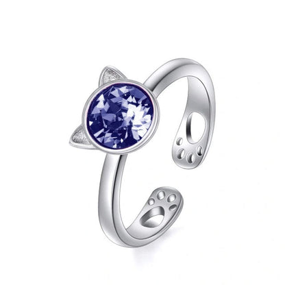 Crystal Cat Sterling Silver Ring