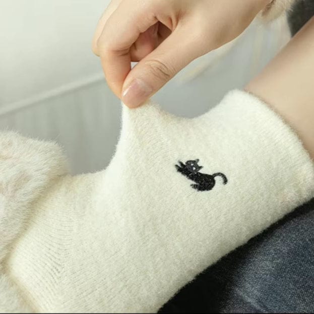 Embroidered Black Cat Socks