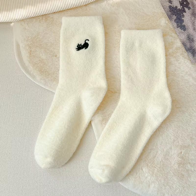 Embroidered Black Cat Socks