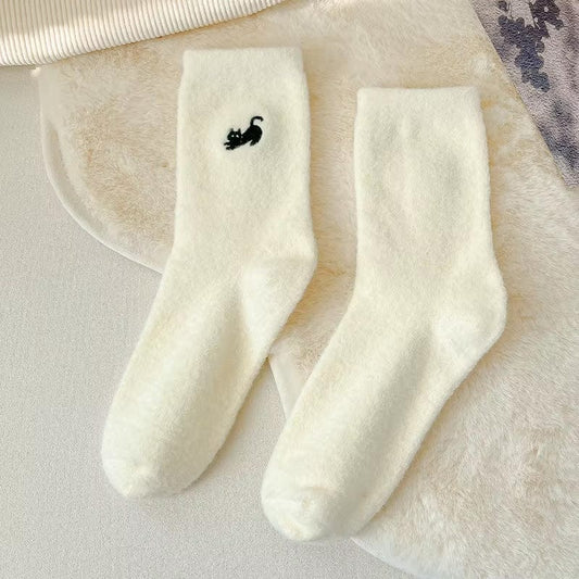 Embroidered Black Cat Socks