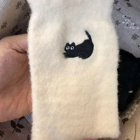 Embroidered Black Cat Socks
