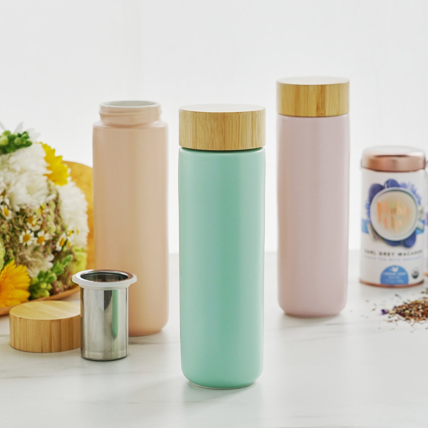 Tatyana Ceramic To-Go Infuser Mug in Coral